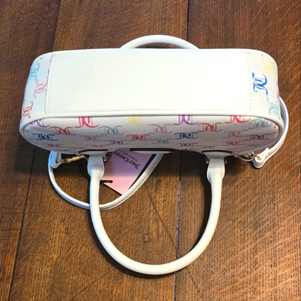 Juicy Couture RARE Matching White & Rainbow JC Monogram Handbag & Flip Flops NWT - Picture 4 of 8